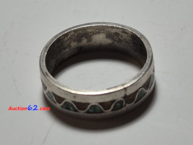 Lot 44-8308i - .925 STERLING AMERICAN INDIAN SILVER RING WITH PRETTY JADE. SIZE IS APPROX A LITTLE SHY OF A 12. WEIGHS .235 TROY OUNCES. PLEASE LOOK AT THE...