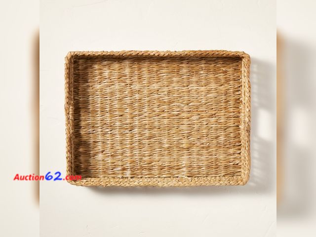 Lot 44-115j - (Lot Of 2)Natural Woven Rectangular Tray with Handles - Hearth &amp; Hand with Magnolia: Artisanal, Farmhouse Style, Indoor/Outdoor Use Appe...