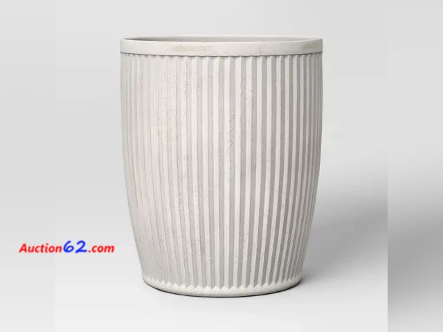 Lot 44-166p - Weathered Ribbed Composite Indoor Outdoor Planter Pot Off-White - Threshold™ designed with Studio McGee- A couple Chipped Spots Around Rim- ...