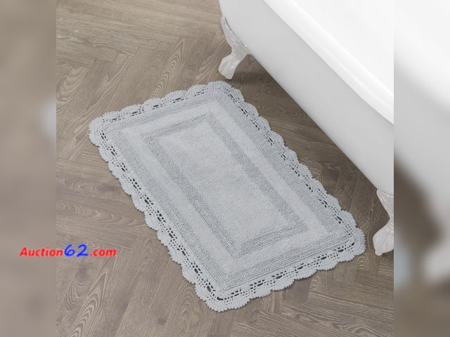 Lot 44-1983o - Laura Ashley Absorbent Bath Mat Reversible Crochet Soft and Plush Bathroom Mat 100% Cotton 24x40 Bath Rug, Light Grey Not Tested See All Pho...
