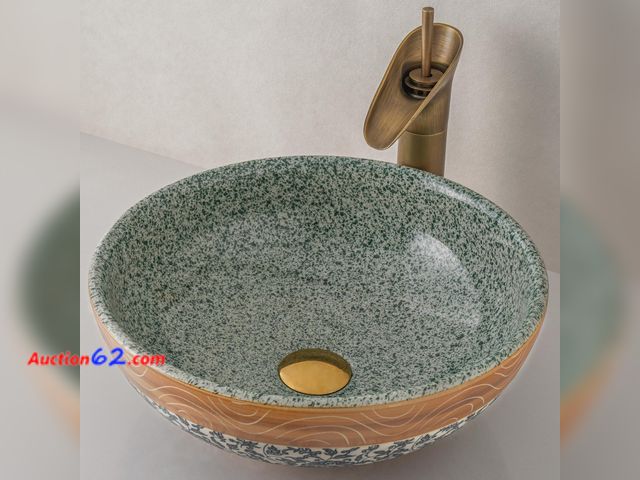 Lot 44-779a - $269 Retail price - XIGGJYL Ceramic Vessel Bathroom Sink Rounded Shape Jingdezhen Sinks Above Counter Art Wash Basin For Bar And Cloakroom  ...