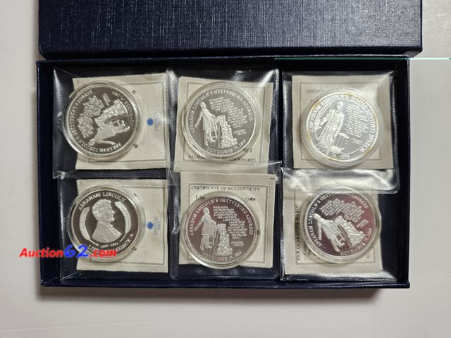 Lot 44-8334q - SIX (6) SILVER PLATED LIFE OF ABRAHAM LINCON HOUSE DIVIDED SPEECH MEDALS FROM THE AMERICAN MINT.-T