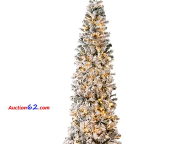 Lot 44-6956w - 6ft Pre-Lit Snow Flocked Artificial Pencil Christmas Tree Appears New, A basic inspection has been given to this item. Sold AS-IS.