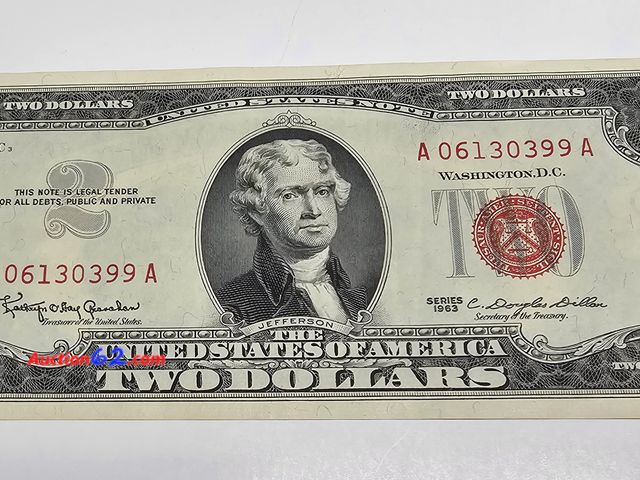 Lot 44-8340f - 1963 SERIES $2 RED SEAL LEGAL TENDER BILL. NEARLY UNCIRCULATED.-NT