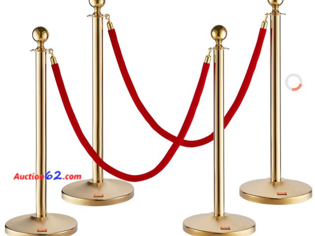 Lot 44-74b - Retail value of $103- VEVOR Stanchion Post with Velvet Rope, 4-Pack Crowd Control Stanchion  Appears New