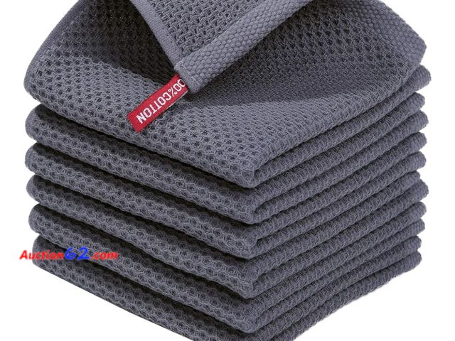 Lot 44-6830b - Homaxy 100% Cotton Waffle Weave Kitchen Dish Cloths, Ultra Soft Absorbent Quick Drying Dish Towels, 12 x 12 Inches, 6-Pack, Dark Grey Appear...