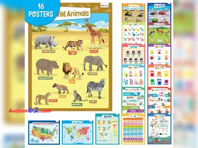 Lot 44-3063q - Merka Teacher Supplies Poster Board Classroom Decor Educational Posters For Toddlers Preschool Posters Set Of 16 - New in Sealed Package - S...