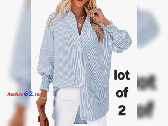 Lot 44-6915p - Lot of 2 Size XXL Women's Striped Button Down Shirts Long Sleeve Smocked Cuffed Appears New, A basic inspection has been given to this item....