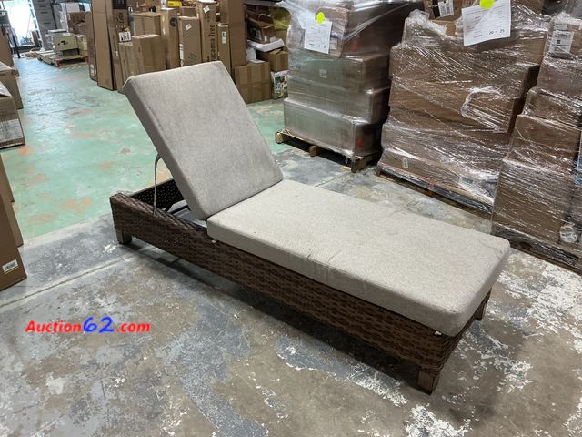 Lot 44-731z - Better Homes &amp; Gardens Brookbury Single Outdoor Chaise Lounge - Beige,  has damage 2. E-Commerce Return, A basic inspection has been giv...