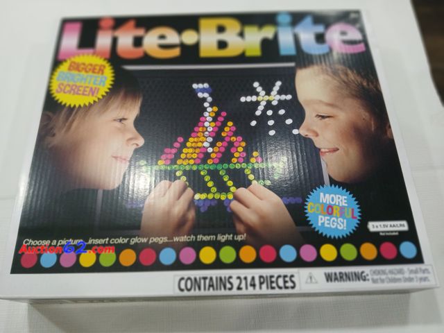 Lot 44-2117w - New in box Lite Brite.  Contains 214 pieces.  Bigger, brighter screen.  See photos. Appears New, A basic inspection has been given to this i...
