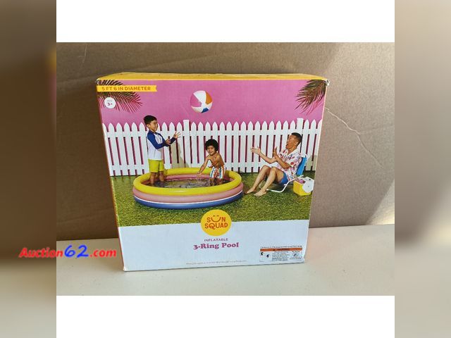Lot 44-1529 - 10.63' X 4.13' X 15' 3 Ring Pool 105 Gal Round Kiddie Pool - Yellow/Pink/Navy - Sun Squad™ Appears New, A basic inspection has been given to...