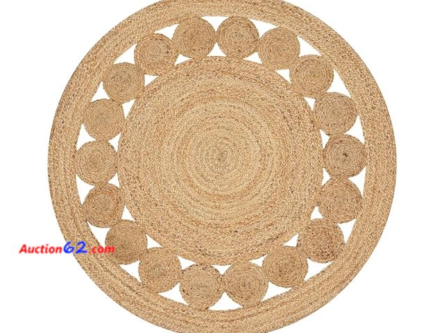 Lot 44-6727p - Chouhan Rug Natural Jute Scalloped Area Rug Handwoven Boho Indoor Farmhouse Braided Rug (Natural - R2, 3x3 - Round) Appears New, A basic ins...