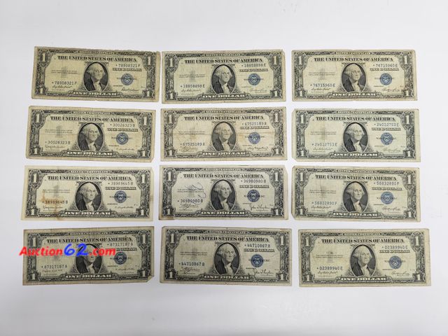 Lot 44-8329f - TWELVE (12) SILVER CERTIFICATES. ALL OF THEM ARE STAR NOTES! THEY CONTAIN BOTH 1935 SERIES AND 1957 SERIES NOTES.-NT