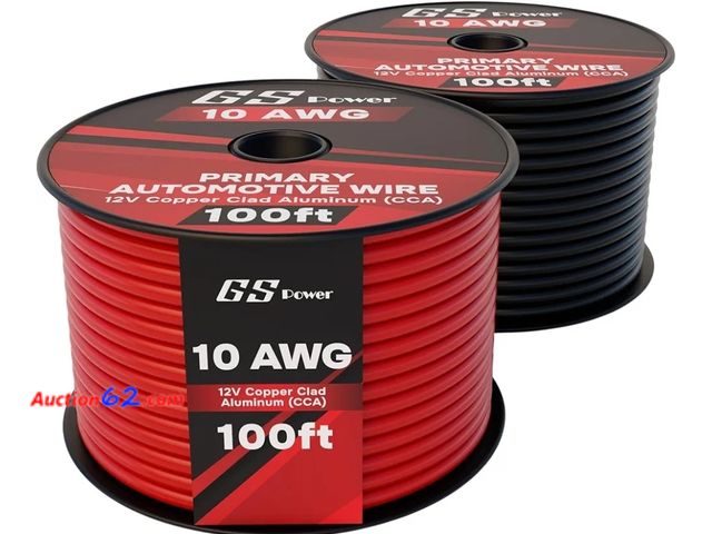 Lot 44-6785b - GS Power 10 Gauge Stranded Flexible Copper Clad Aluminum CCA Primary Automotive Wire for Car Audio Video Amplifier 12 Volt Trailer Harness H...