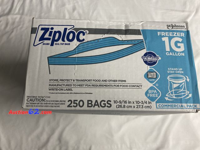Lot 44-3622m - Ziploc brand seal top bags. 1 gallon freezer bags. Stand up. Stay open. Grip and seal technology. 250 bags commercial pack. Amazon $42.39. S...