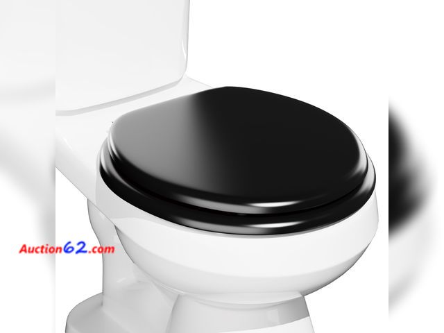 Lot 44-206a - Round Black Slow Close Toilet Seat, Heavy Duty Wood Toilet Seat with Baked Enamel Finish, Support 400 bls, Toilet Lid with Soft Close Zinc A...