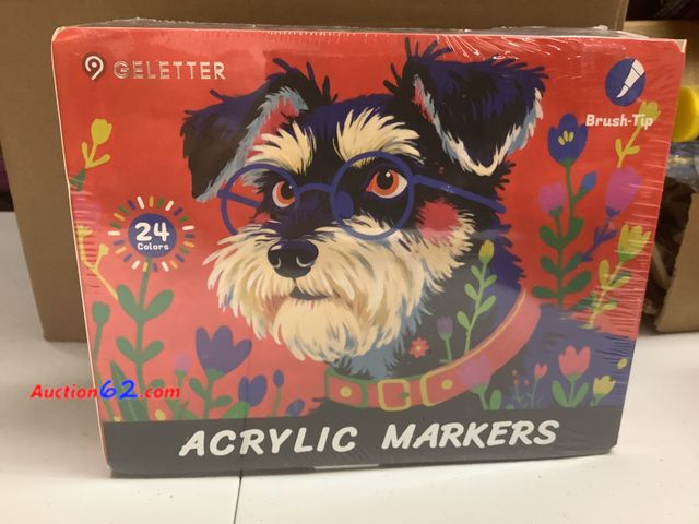 Lot 44-6005f - Acrylic Markers 24 colors, Brush-Tip, Geletter brand, Appears New, A basic inspection has been given to this item. Sold AS-IS. See All Photo...