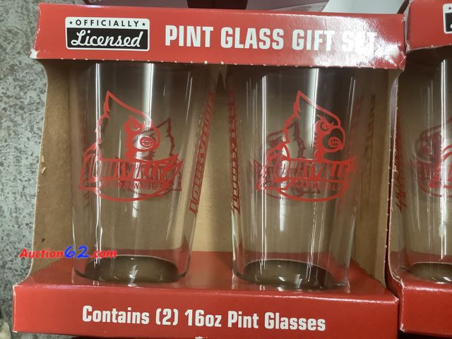 Lot 44-6000w - 2 Sets Of 16oz Pint Glass Gift Sets UL  4 cups total. Officially Licensed. New. See All Photo's Not Tested Never opened, Factory Sealed