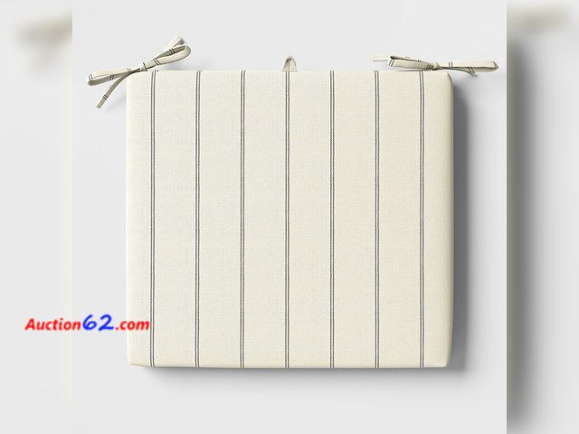 Lot 44-416 - Lot Of 2 - 18"x20" Simple Stripe Woven Outdoor Chair Seat Cushion Cream/Black - Threshold: UV &amp; Fade-Resistant with Zipper Closure See A...