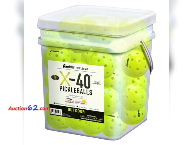 Lot 44-735o - $78.99 Retail price - Franklin Sports X-40 Outdoor Pickleballs - Bucket of USA Pickleball (USAPA) Official Pickleball Balls - Bulk Set of Re...