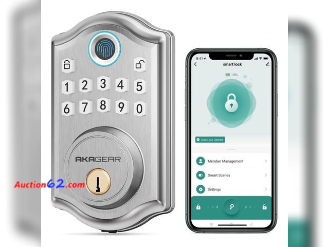 Lot 44-1705f - AkaGear DS10 Pro Keyless Entry Door Lock with APP Control - Fingerprint Electronic Keypad Door Lock, Smart Locks for Front Door, Auto-Lock &...
