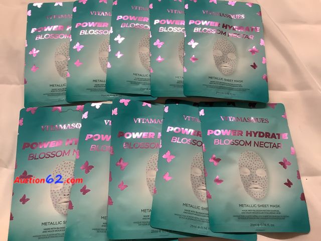 Lot 44-6040w - 10 packs power hydrate blossom, nectar metallic sheet mask. NEW. 21 mL each. See All Photo's Not Tested Never opened, Factory Sealed