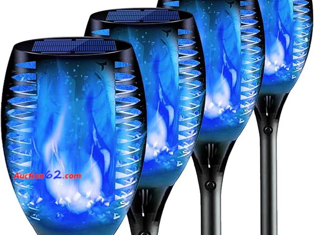 Lot 44-9060r - Pack of (4) Halloween Solar Torch Lights Outdoor, 43in 96 LED, Waterproof, Blue Vivid Dancing Flickering Flames Appears New, A basic inspect...