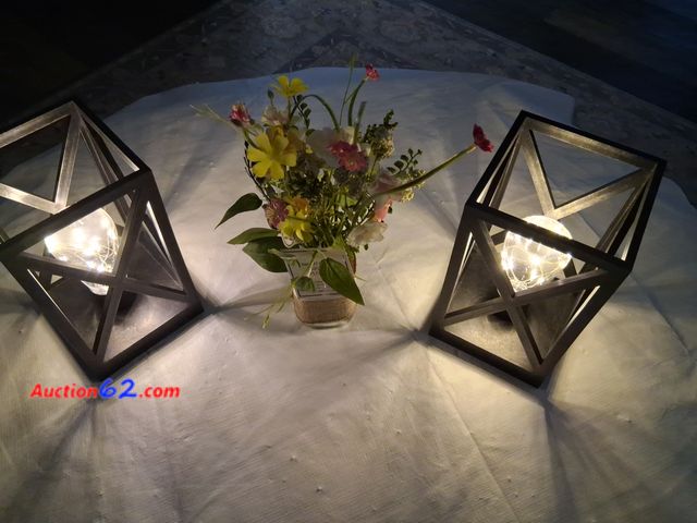 Lot 44-2009o - New small flower arrangement from Hobby Lobby, tag price 20.99, measurements approximately 12" tall.  Two gently used lights battery operate...