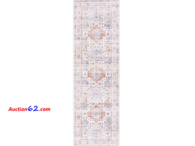 Lot 44-721b - Retail value $43- Arizona Rust/Light Blue 3 ft. x 8 ft. Distressed Border Ornate Machine Washable Runner Rug 1. Appears New, A basic inspect...