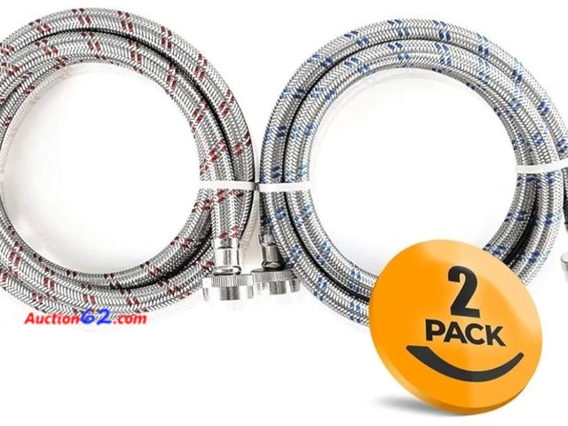 Lot 44-6645b - K&amp;J Premium 4ft Stainless Steel Washing Machine Hoses Burst Proof 2 Pack - Hot and Cold Water Supply Hoses for Washing Machines