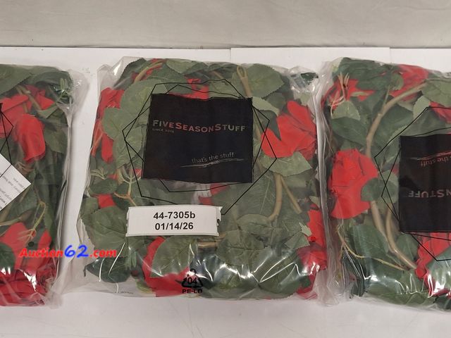 Lot 44-7305b - Lot of (3) Artificial rose vine fake flowers garland hanging silk rose ivy plants vine  E-Commerce Return, A basic inspection has been given...