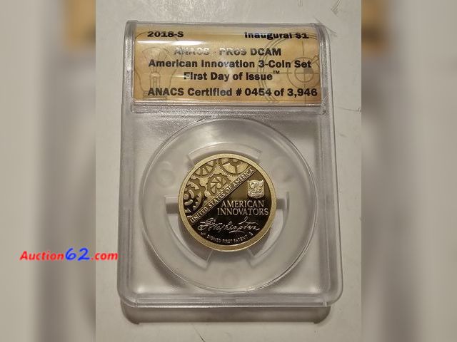 Lot 44-8308w - 2018-S INNOVATION PROOF DOLLAR CELEBRATING THE FIRST SIGNED PATENT BY GEORGE WASHINGTON GRADED PR69 DCAM BY ANACS. 1 POINT SHY OF A PERFECT ...