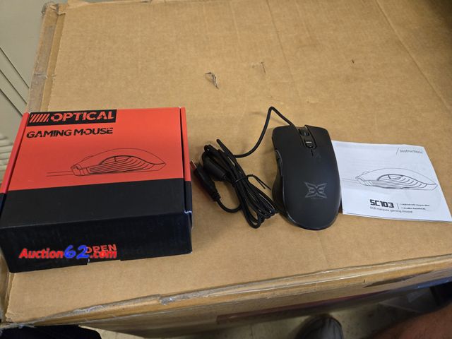 Lot 44-6540p - EXE Gaming Mouse, 6400 DPI Wired Optical Gaming Mouse, Small, Black Appears New, A basic inspection has been given to this item. Sold AS-IS.