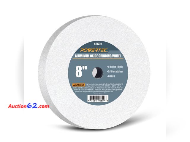Lot 44-1927e - POWERTEC Bench Grinder Wheel 8 Inch 60 Grit, White Aluminum Oxide Grinding Wheel for Bench Pedestal Grinder, 1" Thick 5/8" Arbor, Sharpening...