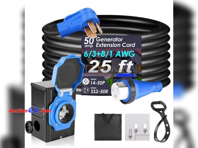 Lot 44-1721w - $149.99 Retail price - Seeutek 50 Amp Generator Cord, 4 Prong 25 FT Generator Extension Cord with Pre-drilled Power Inlet Box &amp; Interloc...