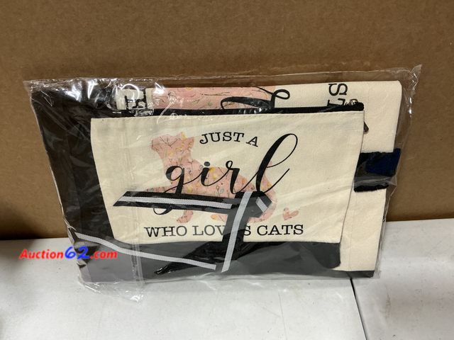 Lot 44-9145b - Eco Friendly Shopping Tote “Just A Girl Who Loves Cats” and Travel Pouch Appears New, A basic inspection has been given to this item. Sold A...