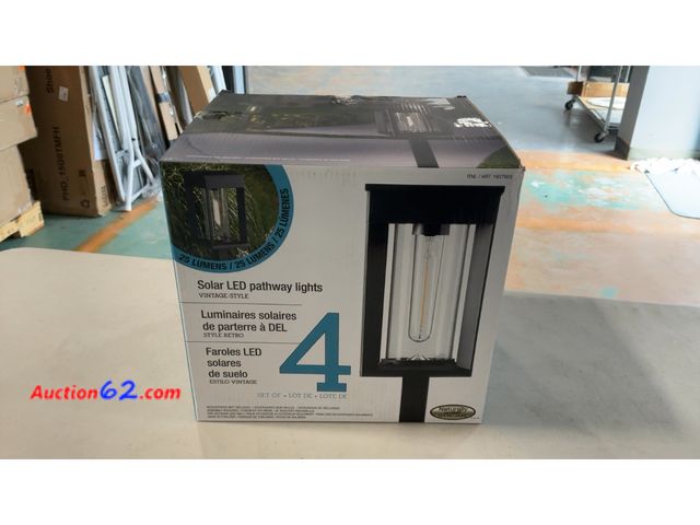 Lot 44-1741a - GTX Vintage-Style LED Solar Pathway Lights 4PK (one used) E-Commerce Return, A basic inspection has been given to this item. Sold AS-IS. See...