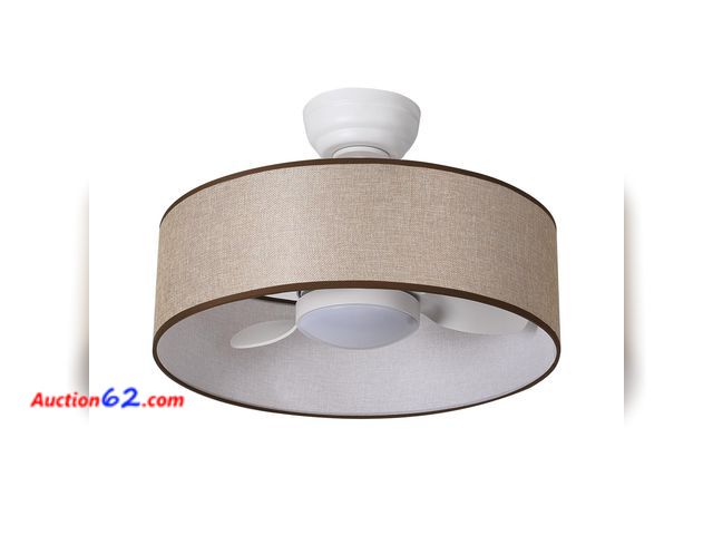 Lot 44-889w - $280.99 Retail price - Eamonex LED 20” Smart Linen Fabric Drum Dimmable Ceiling Fan with Light and Remote,Low Profile Round Lamp Lighting,Sm...