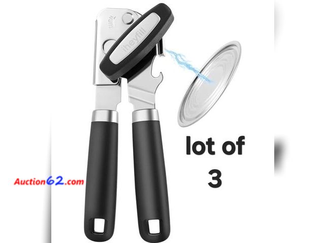 Lot 44-6874p - Lot of 3 Manual Can Opener with Magnet Lid Lifter,Heavy Duty Handheld Tin Opener and Bottle Opener for Seniors with Smooth Edge Cut,Sharp Cu...