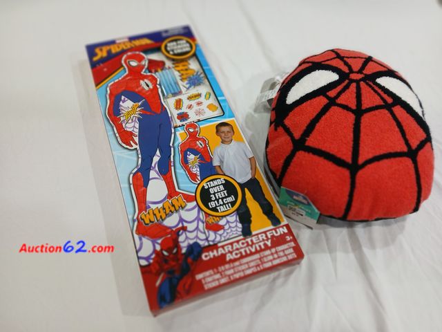 Lot 44-2111w - New Spiderman Character Fun Activity, tag 14.99.  New with tag Spiderman pillow, measures approximately 17" x 11", tag price 20.00.  See pho...