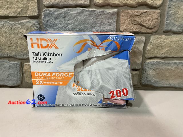 Lot 44-1668f - 13 Gallon Reinforced Top Drawstring Fresh Scented Tall Kitchen Trash Bags with 20% PCR (200-Count) See All Photo's Not Tested E-Commerce Ret...