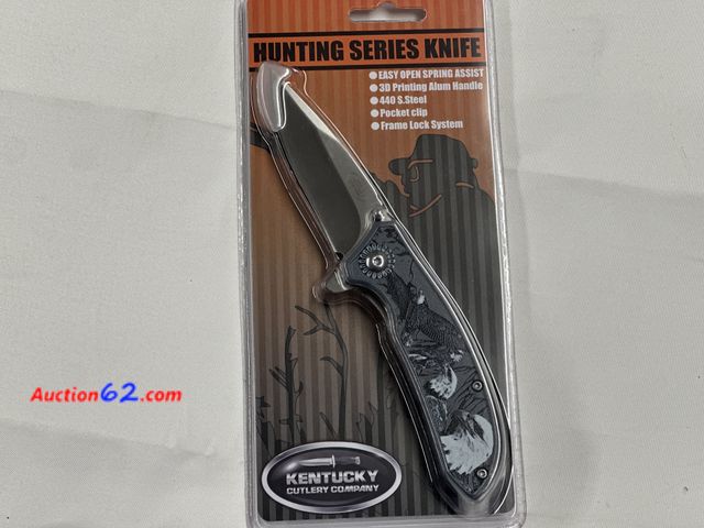 Lot 44-6006g - Kentucky cutlery hunting series knife New. “ Eagles” Spring assist opening 440 s.steel blade pocket clip frame lock. See All Photo's Not Tes...