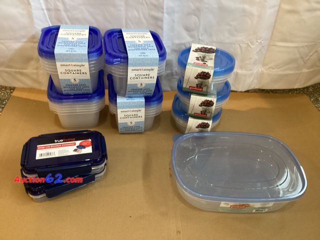 Lot 44-7717i - Lot of (4) 5 packs of 1L containers, (3) 6packs of 2 cup containers, (2) snap lid divided containers, (1) 12 cup container.  Appears New, A ...