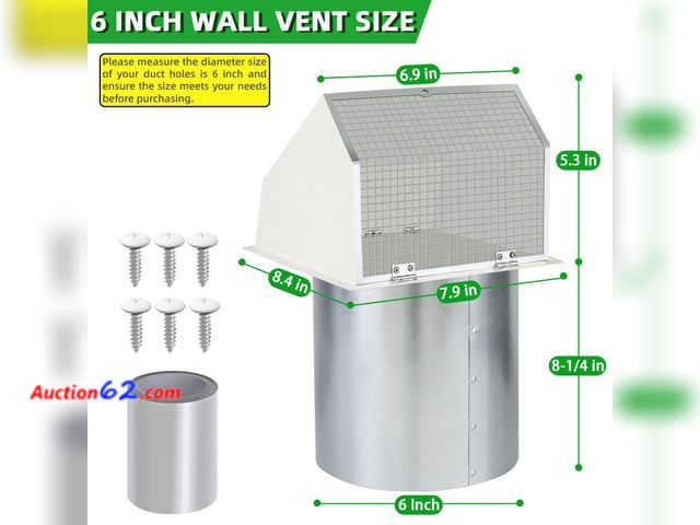 Lot 44-772w - 6 Inch Hooded Wall Vent with Screen and Damper,6" Vent Hood Wall Exhaust Vent Cover,Dryer Vent Cover Outside,6"Vent Cover Exterior Wall Vent...