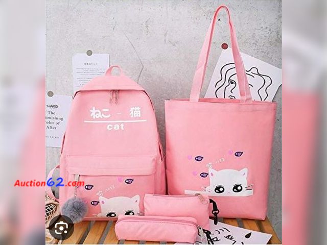 Lot 44-6511r - XINSHUN Cat Young Ladies Backpack Set Cat Print Bag Cute Bag 4-Piece Set Pink One Size Appears New, A basic inspection has been given to thi...