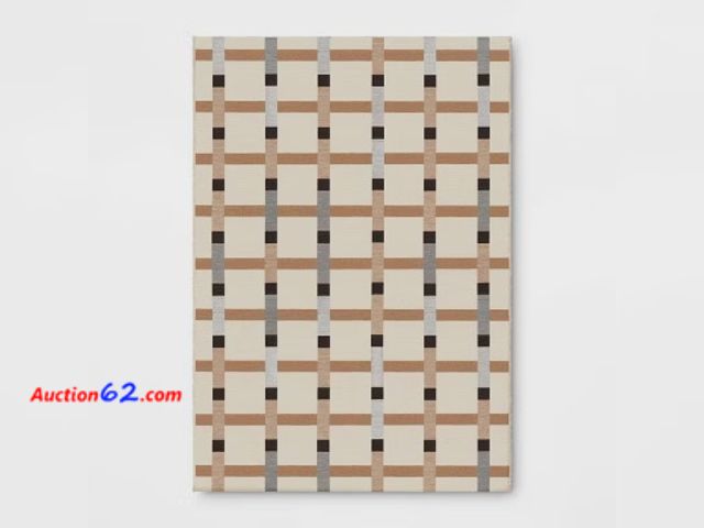 Lot 44-190b - 5’ X 7’ Grid Neutral Color Block Outdoor Area Rug Appears New, A basic inspection has been given to this item. Sold AS-IS.