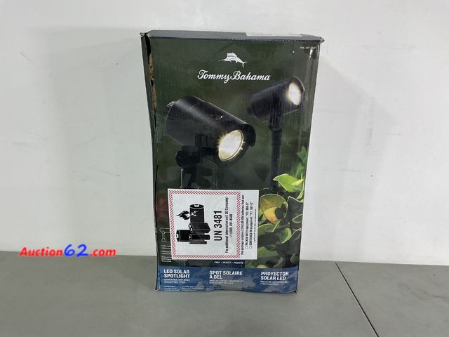 Lot 44-1856i - Tommy Bahama Smart Focus 100/60 Lumen Spot Light with Remote Solar Panel 2 Pack Not Tested See All Photo's E-Commerce Return, A basic inspec...