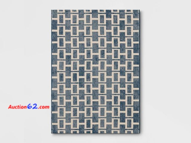 Lot 44-207p - 5'x7' Modern Geometric Outdoor Area Rug Blue - Threshold- See Photos E-Commerce Return, A basic inspection has been given to this item. Sold...