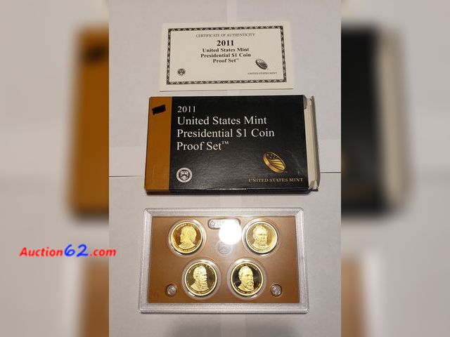 Lot 44-8542o - VERY EXPENSIVE 2011-S PRESIDENTIAL DOLLAR PROOF SET W/ANDREW JOHNSON, RUTHERFORD B. HAYES, ULYSSES S. GRANT AND JAMES GARFIELD. COMES IN ORI...