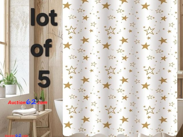 Lot 44-6593z - Lot of 5 Yellow Star Plastic Shower Curtains with Hooks, 72x72in Appears New